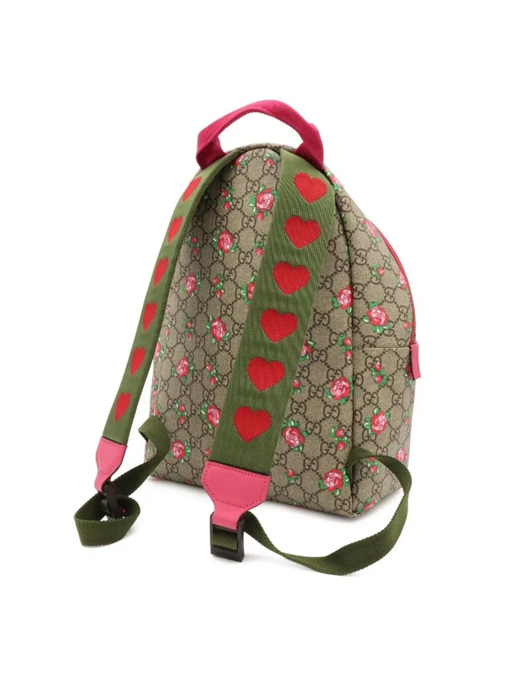 Gucci Children's GG Supreme Backpack Rose Print Floral Pattern Heart Leather